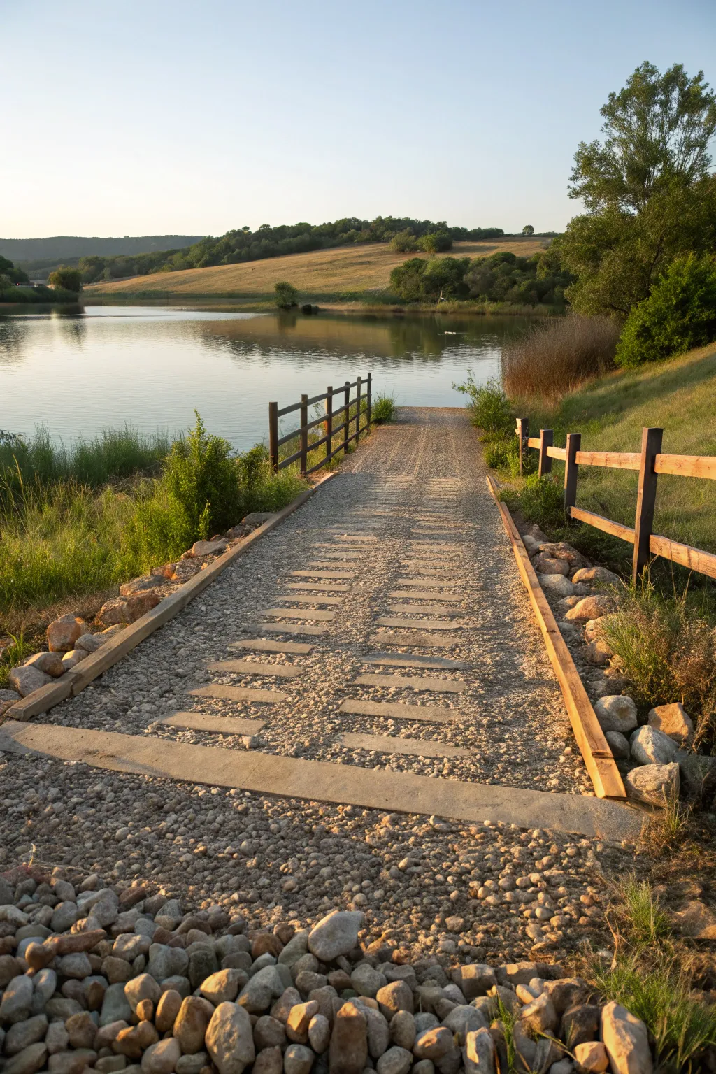 Embrace the rustic charm with a hand-crafted gravel boat ramp, blending seamlessly into the natural landscape.
