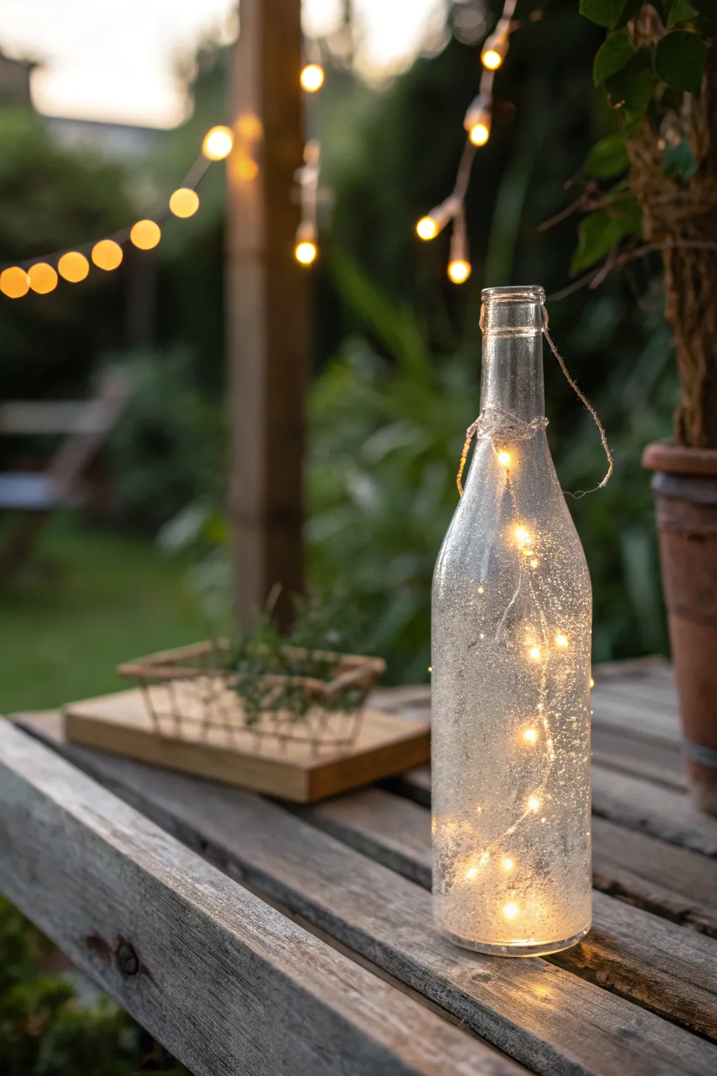 Illuminate your garden path with the charming glow of homemade bottle lights.