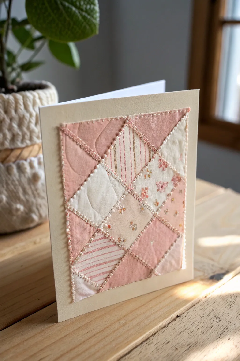 Transforming cherished memories into art with fabric fusion on a handmade card.