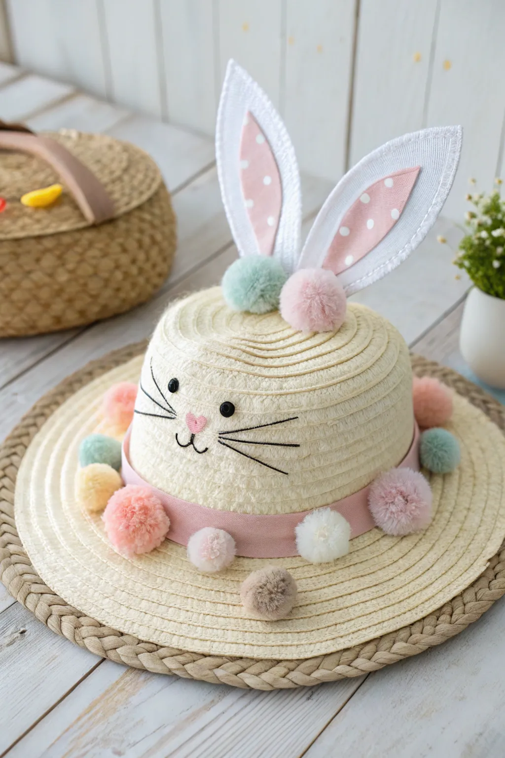 Adorable DIY Easter bonnet: Embrace simplicity with this charming bunny face creation!