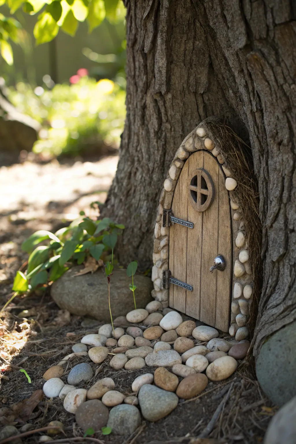 Embrace nature's charm with a whimsical fairy door crafted from bark and pebbles. 🌿✨ #FairyDoor #NatureCrafts #ScandinavianBoho