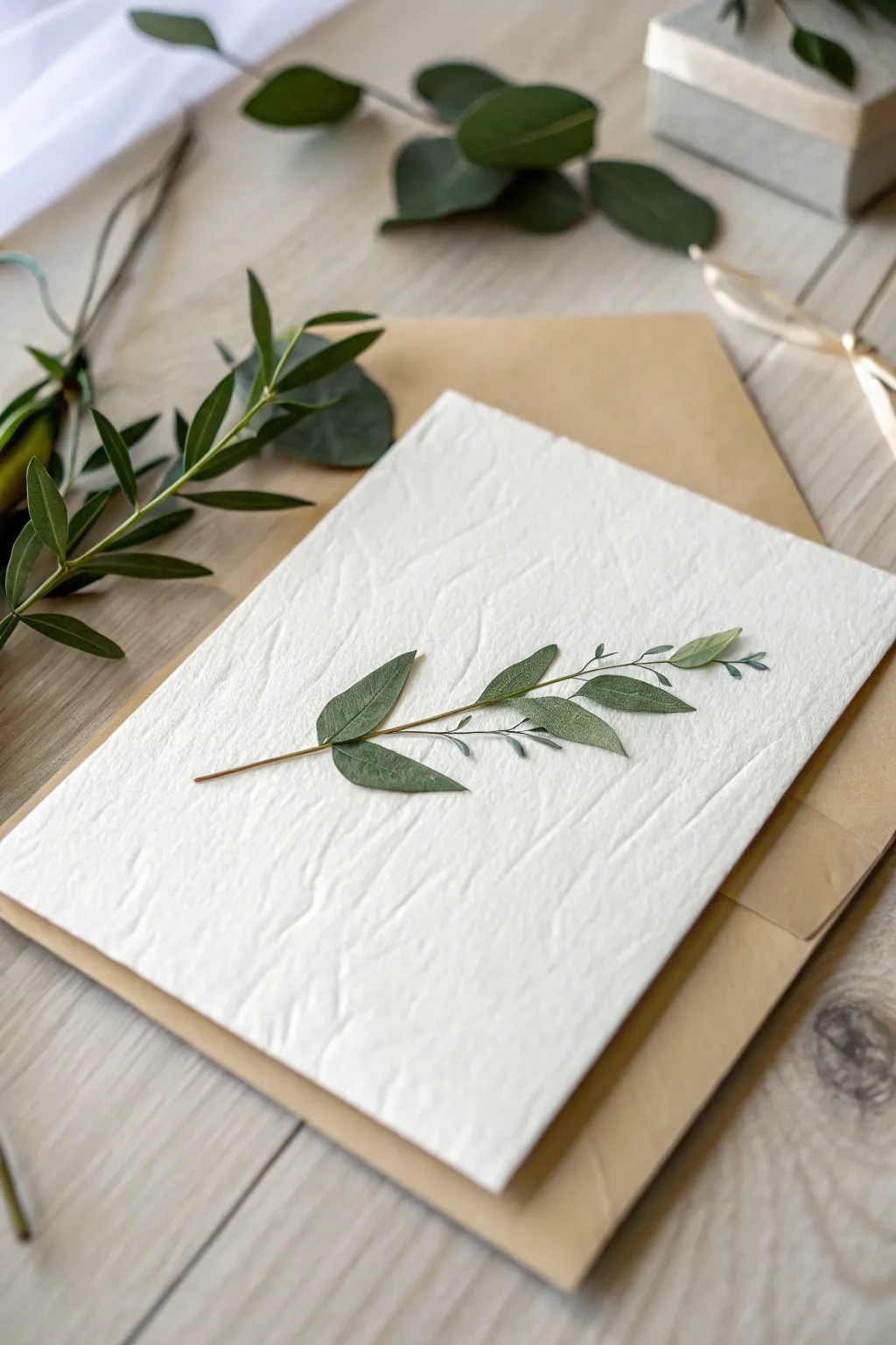 Embrace simplicity with nature's touch: a minimalist invitation with botanical elegance.