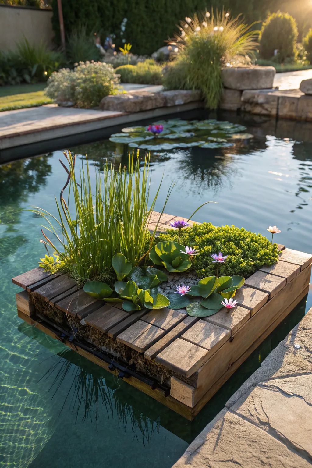 Transform your pool into a natural oasis with a handcrafted floating wetland.