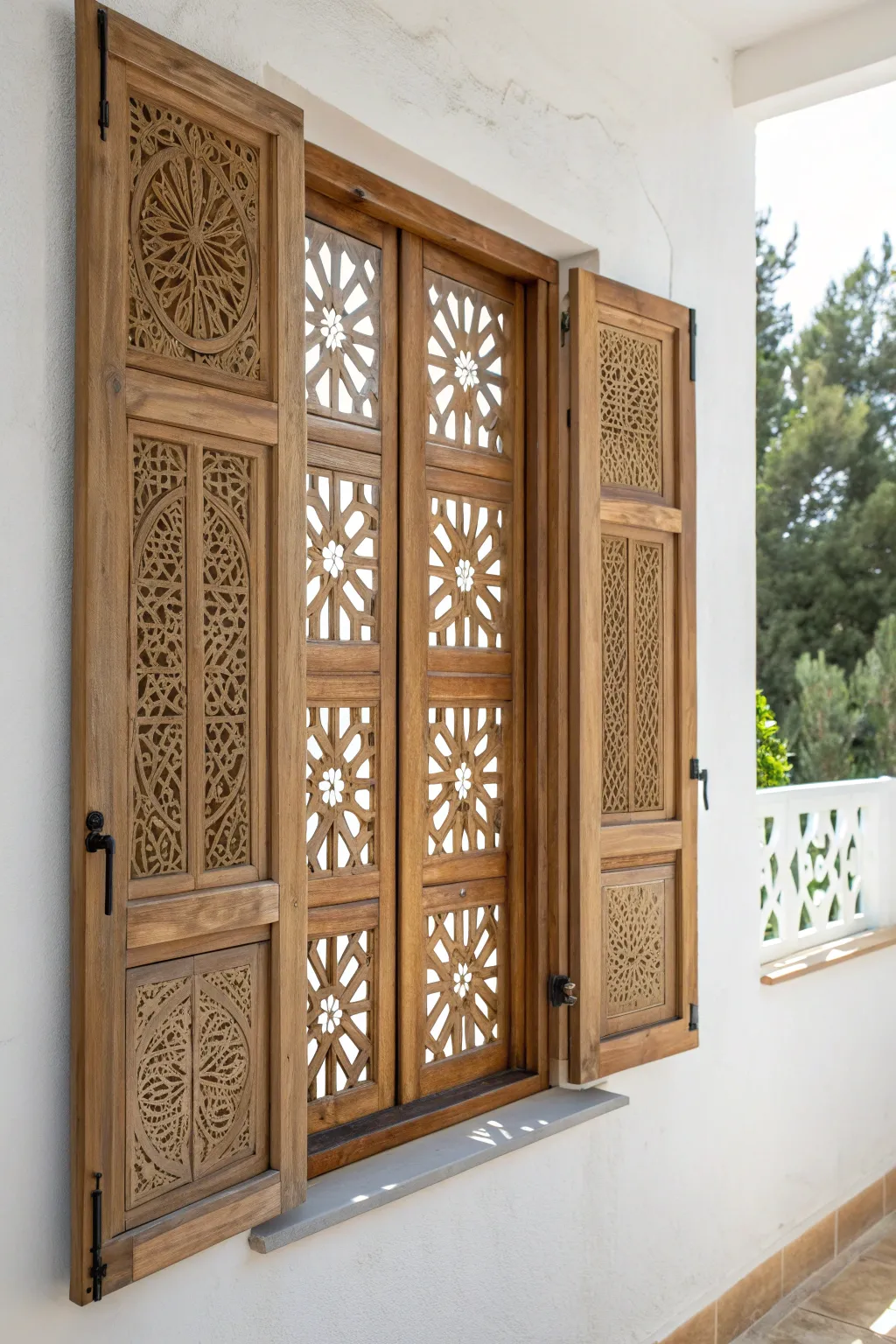 Illuminate your space with the charm of geometric cut-out shutters, where craftsmanship meets minimalist elegance.