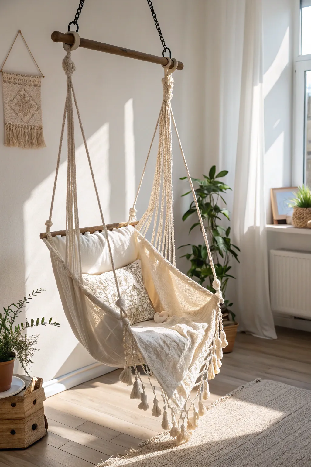 Find your cozy escape with a minimalist fabric hammock chair swing, perfect for your reading nook.