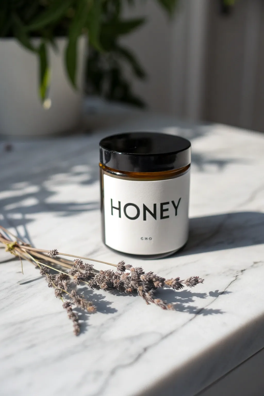 Minimalist Elegance: A monochrome honey jar that lets the golden nectar shine.