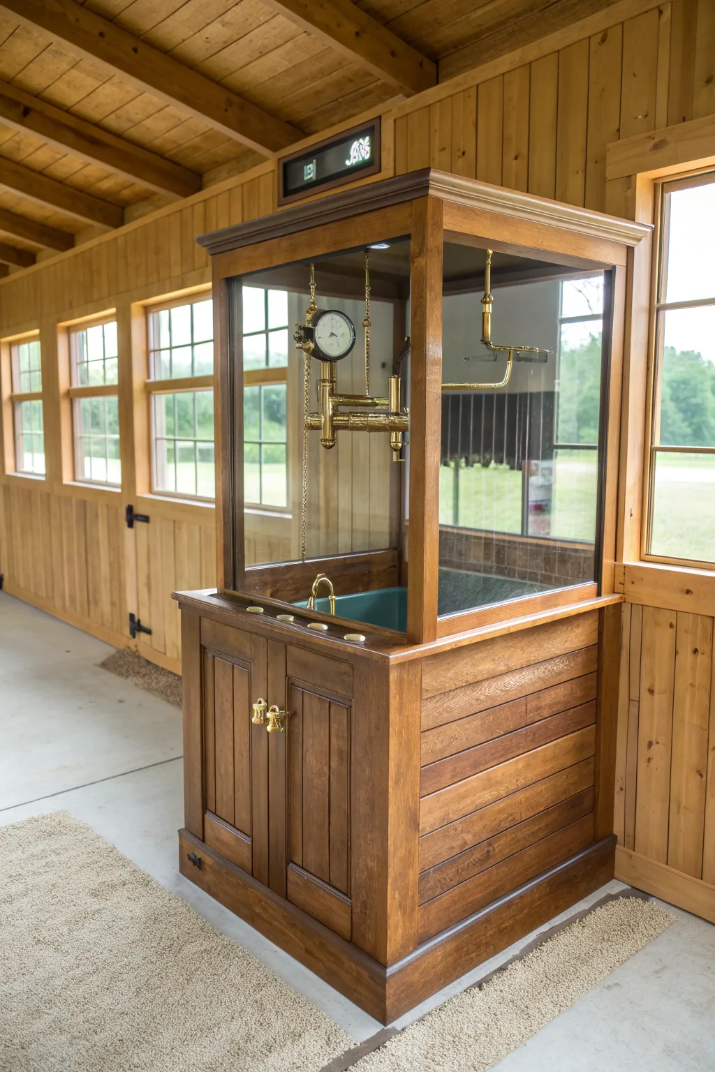 Effortlessly sustainable elegance: a masterfully crafted water recycling system for your horse wash stall.