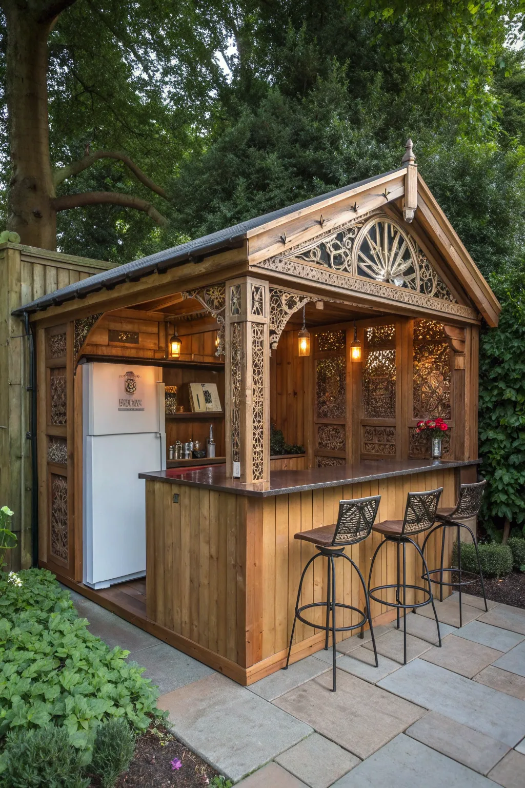 Elevate your outdoor gatherings with a handcrafted garden shed bar.
