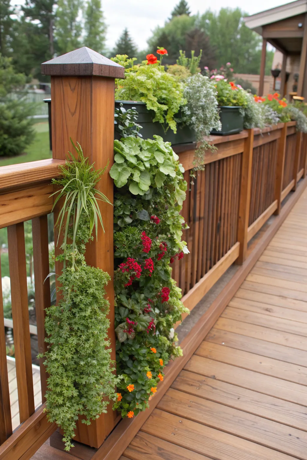 Elevate your deck with a lush vertical garden: a perfect blend of nature and craftsmanship.
