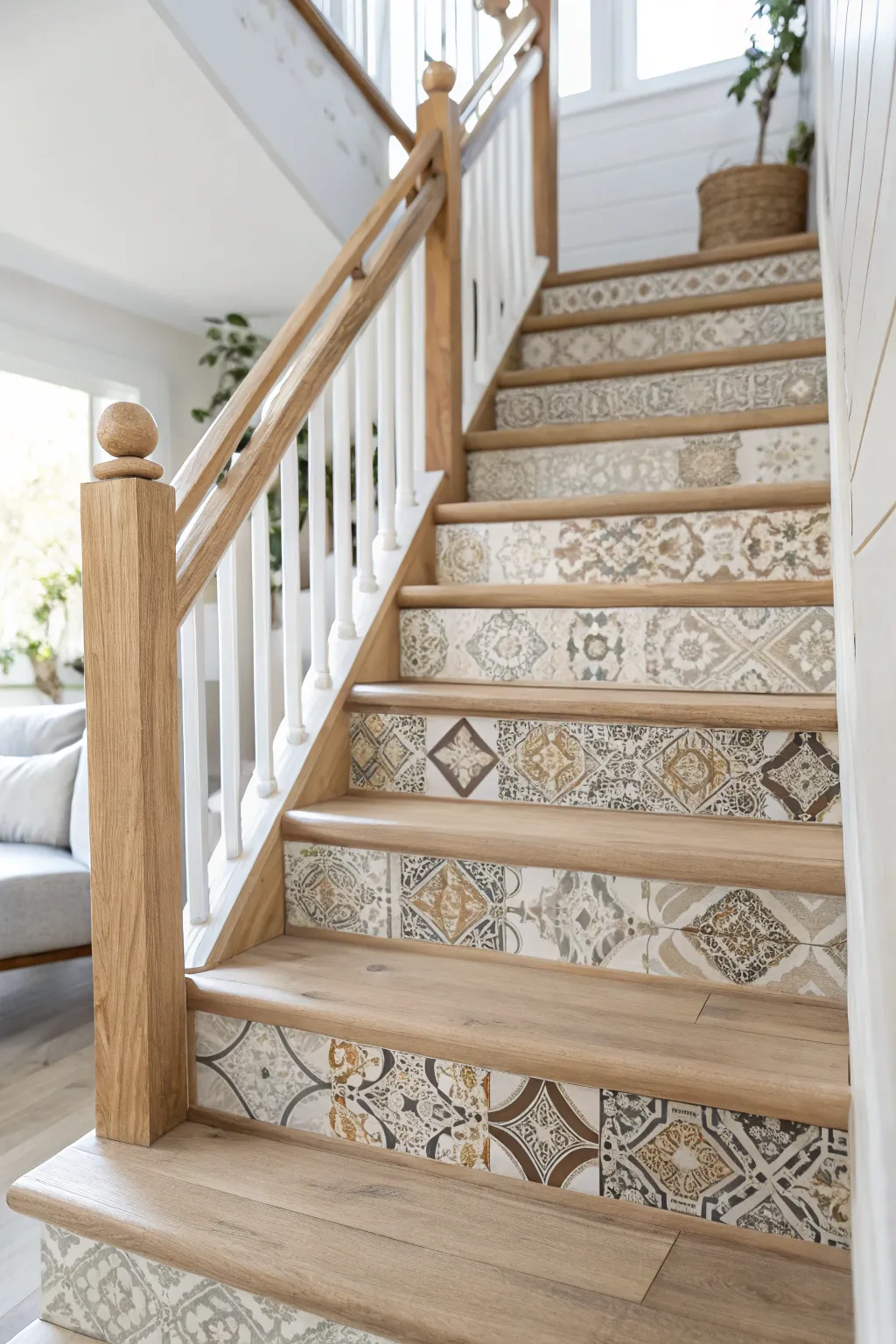 Transform your stairs with the subtle elegance of vinyl wraps for a chic and budget-friendly update.