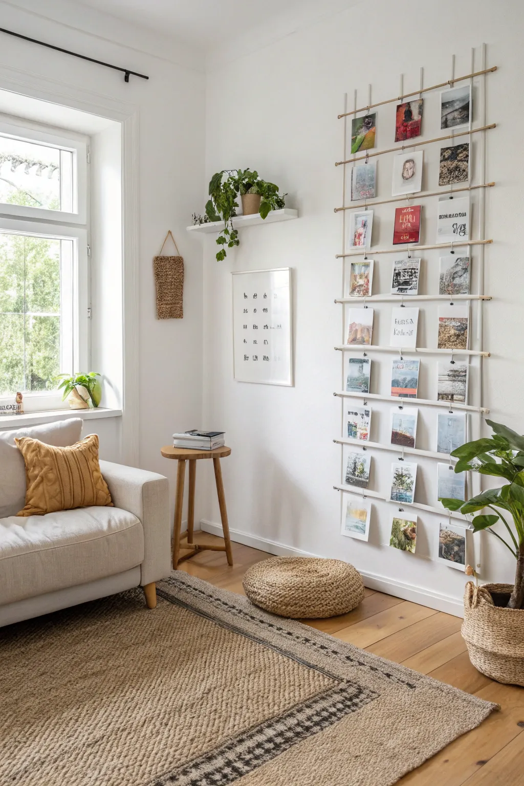 Transform your wall into a tapestry of memories with a stunning floor-to-ceiling postcard display.