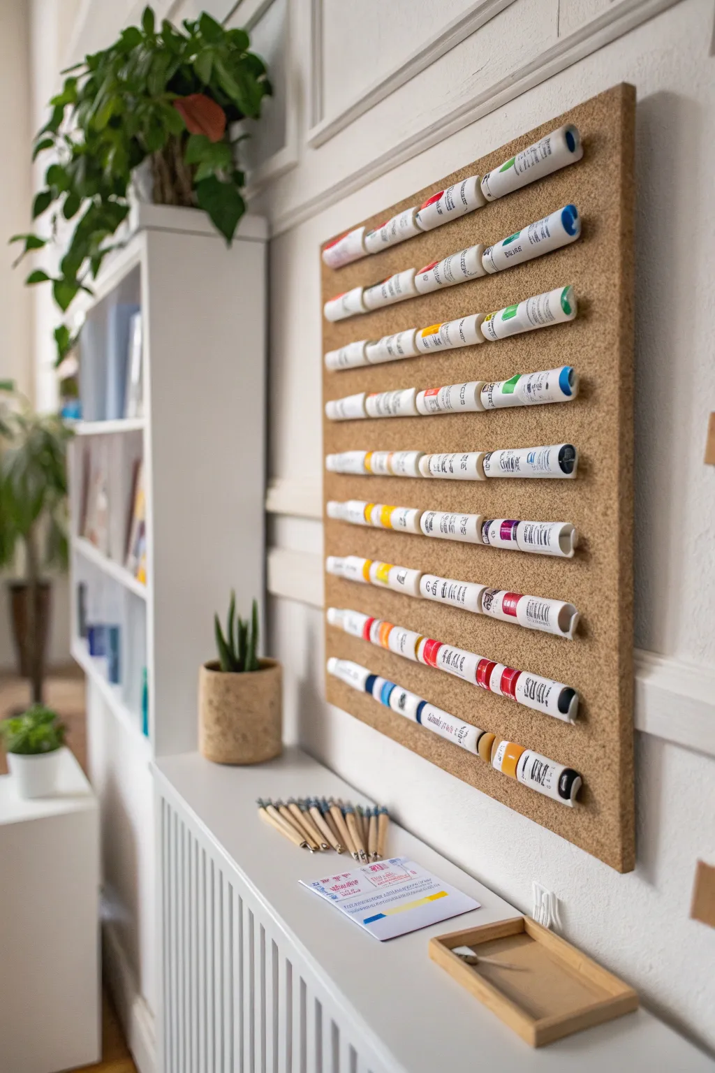 Creative Simplicity: Elevate your art space with a chic paint tube display.