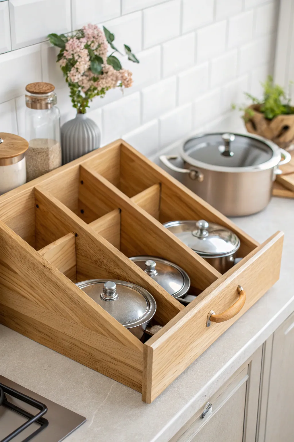 Elevate your kitchen organization with this elegant lid organizer, blending Scandinavian simplicity with Boho charm.