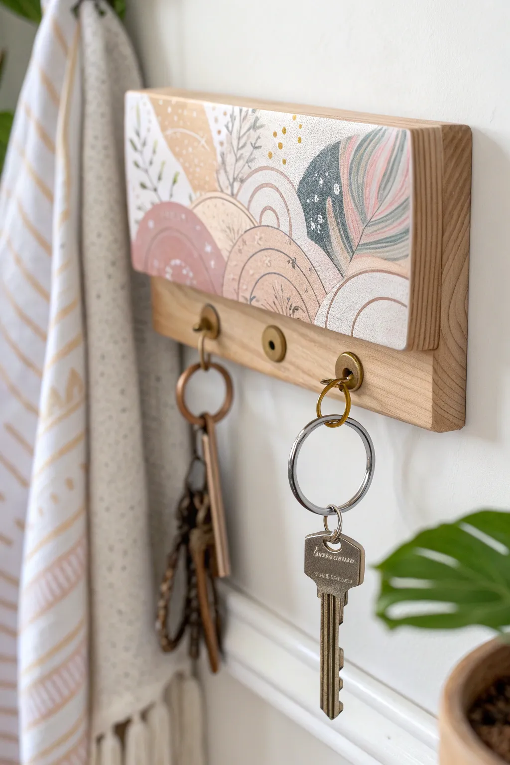 Elevate your entryway with a touch of artful elegance. This hydro dipped key holder blends minimalist charm with a boho twist.