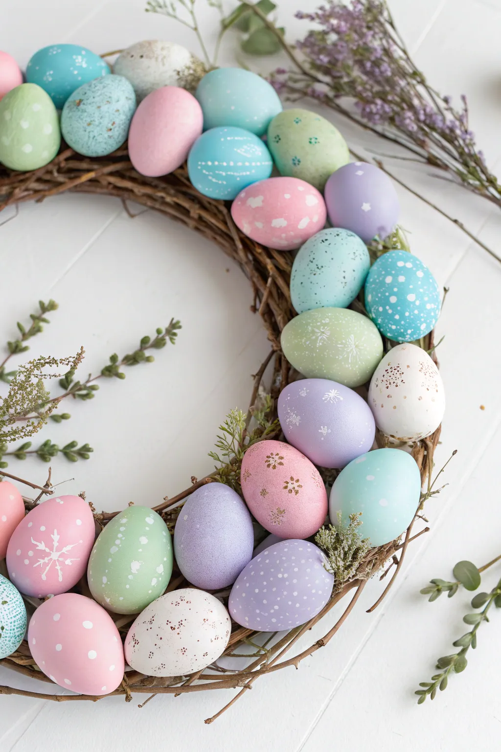 Embrace the charm of spring with a pastel Easter egg wreath that blends minimalist elegance with a touch of Boho grace.