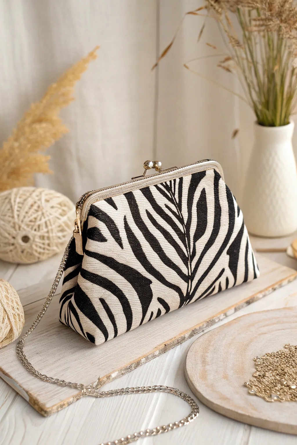Add a touch of the wild to your accessories with this stylish zebra print purse, where simplicity meets nature.