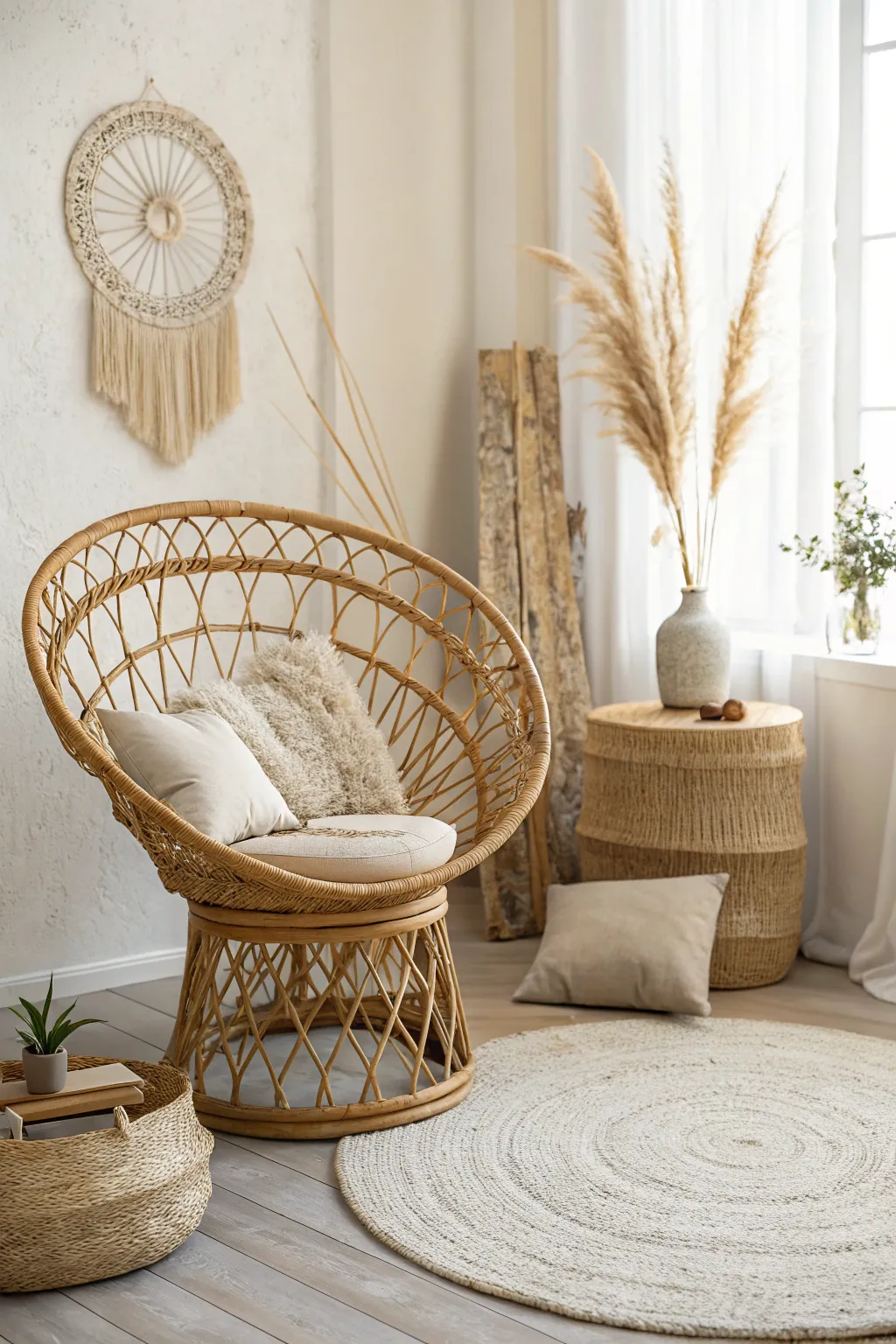 Embrace the cozy elegance of boho-chic with this stunning rattan setup.