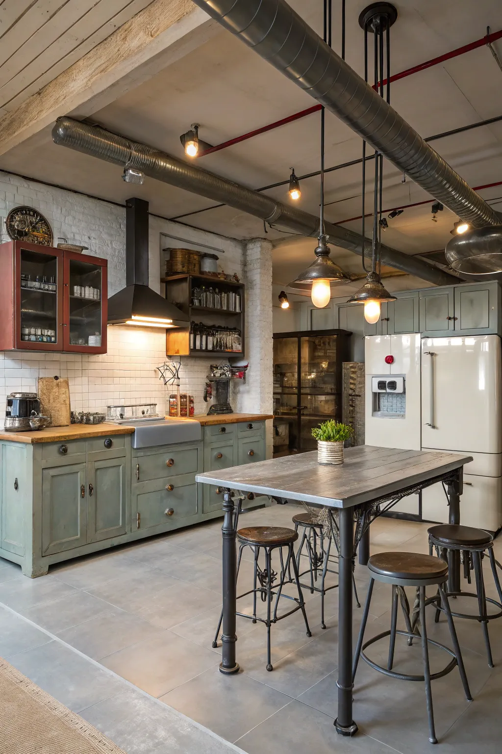 Repurposed furniture adds character and sustainability.