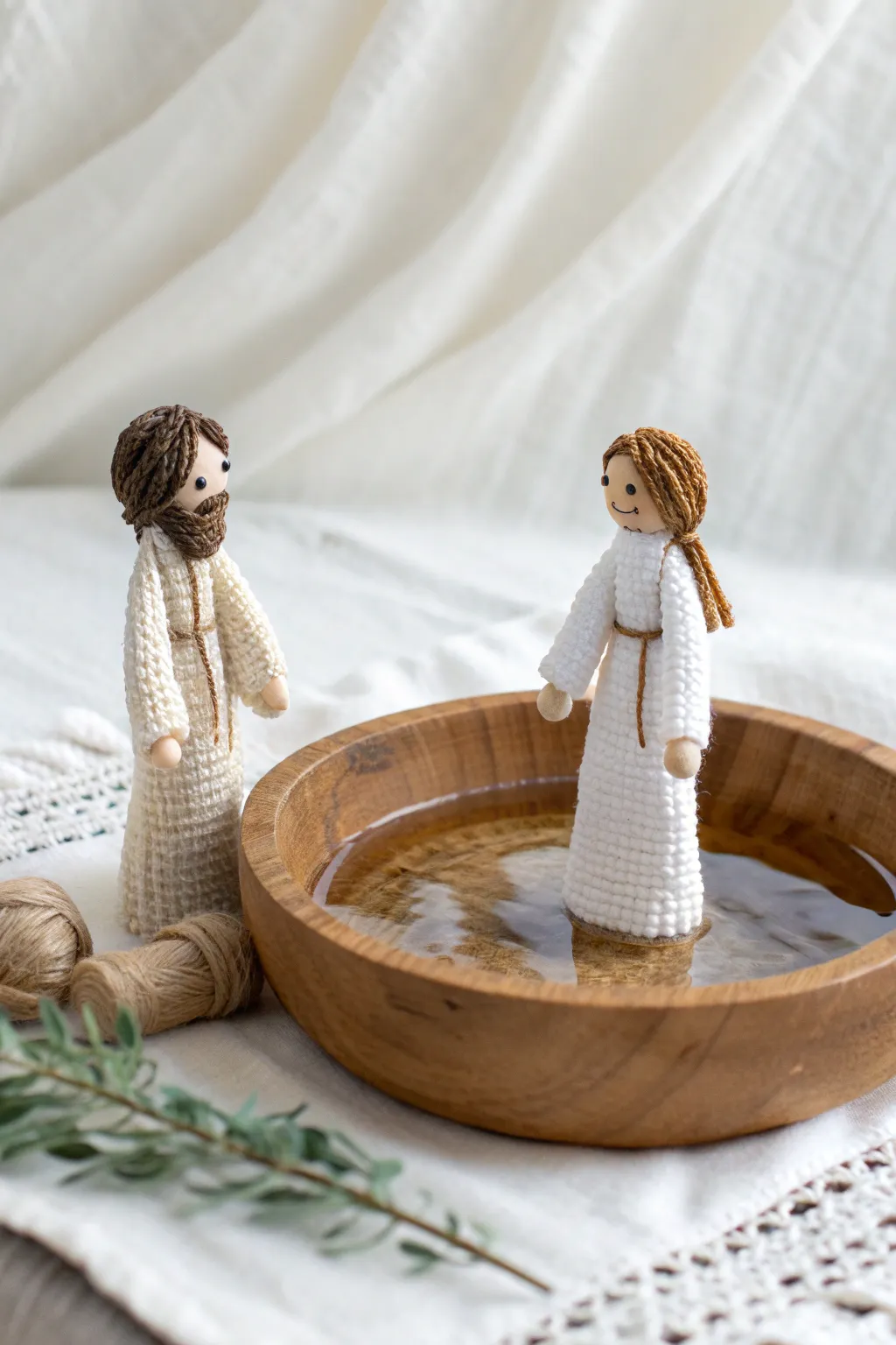 Crafting simplicity: a serene pipe cleaner baptism scene capturing the essence of minimalist beauty.