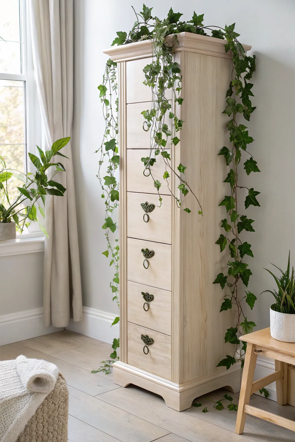 Embrace nature's charm with a touch of ivy elegance on your jewelry armoire.