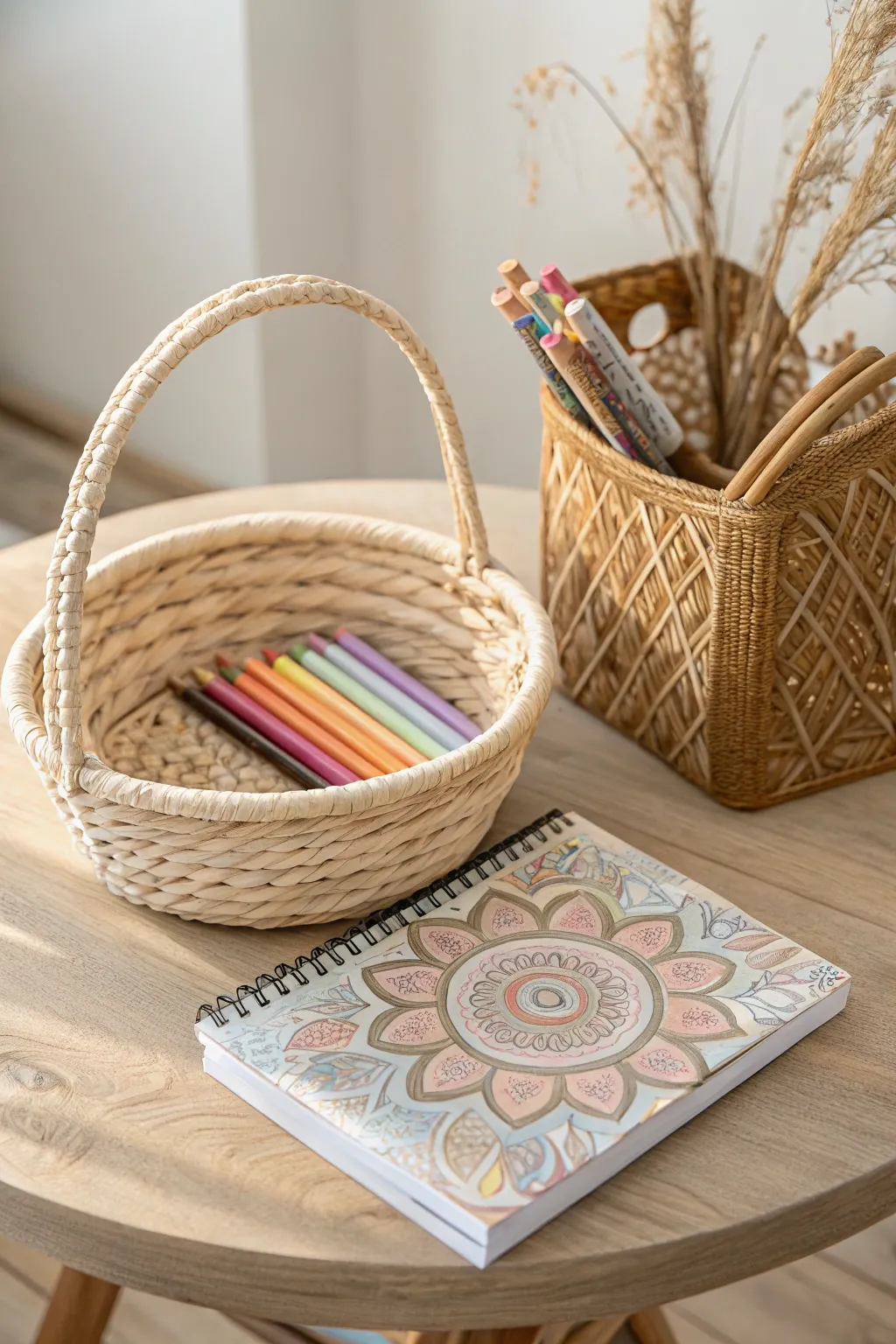 Embrace creativity and calm with this delightful coloring book basket set.