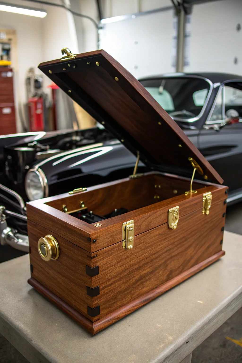 Discover the art of hidden organization with this custom under-hood storage box.