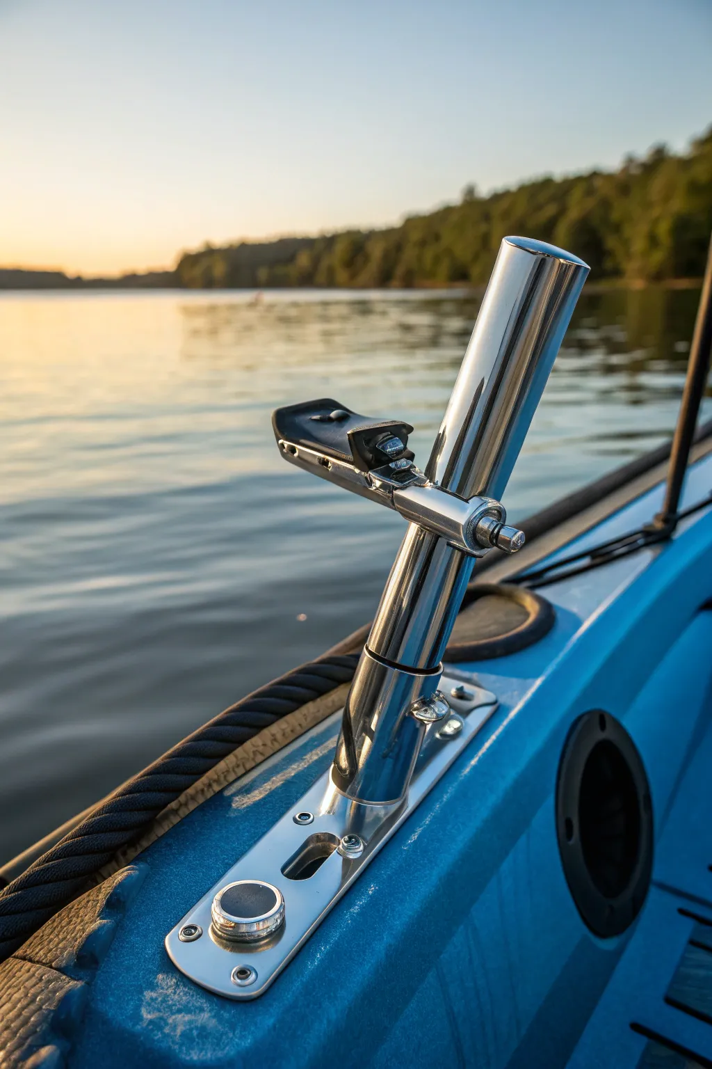 Effortless fishing setup with a touch of craftsmanship: Discover the perfect clamp-on rod holder for your kayaking adventures.