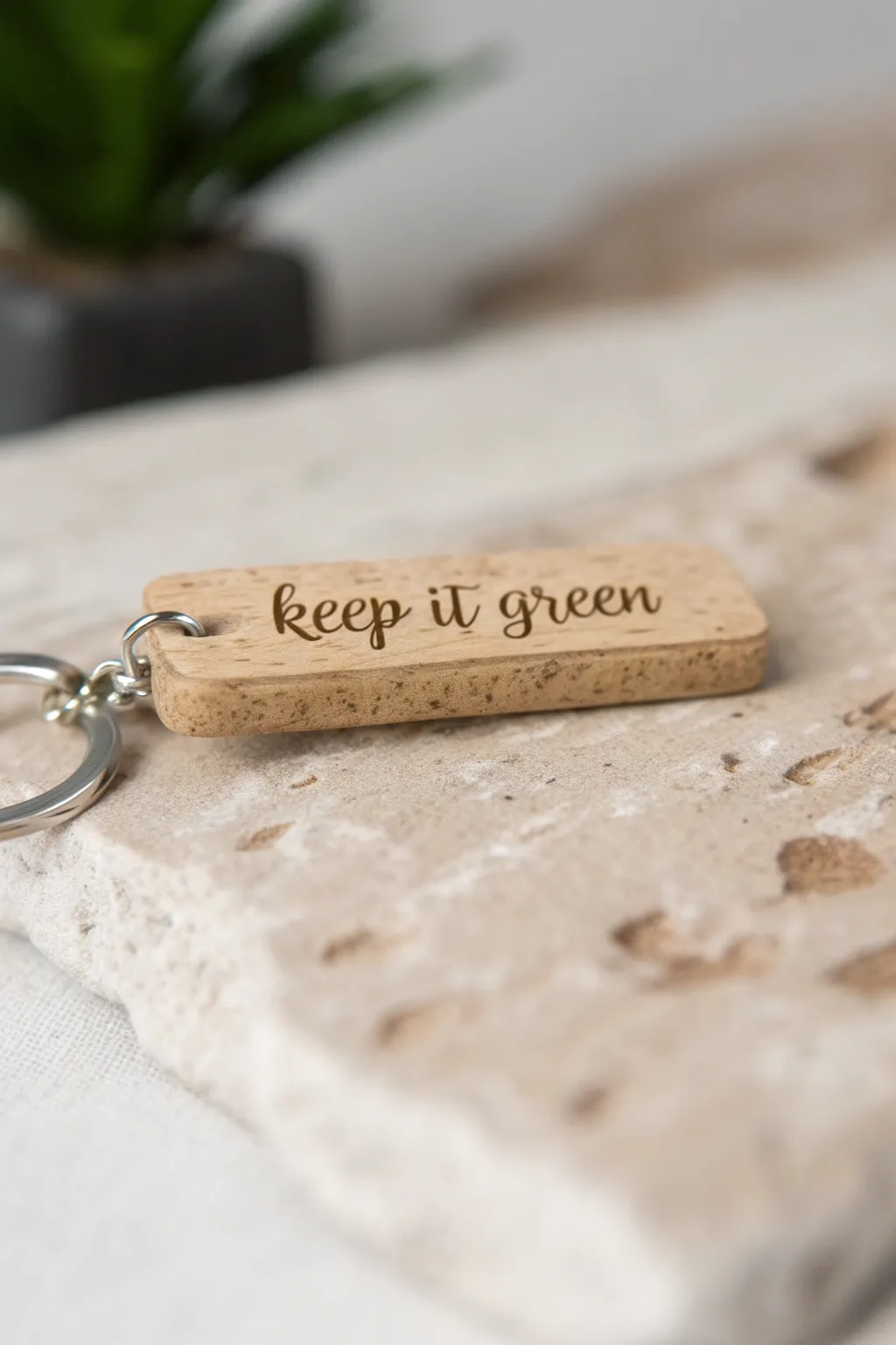 Embrace simplicity and nature with a 'Keep It Green' eco-friendly keychain. Perfect for the conscious minimalist.