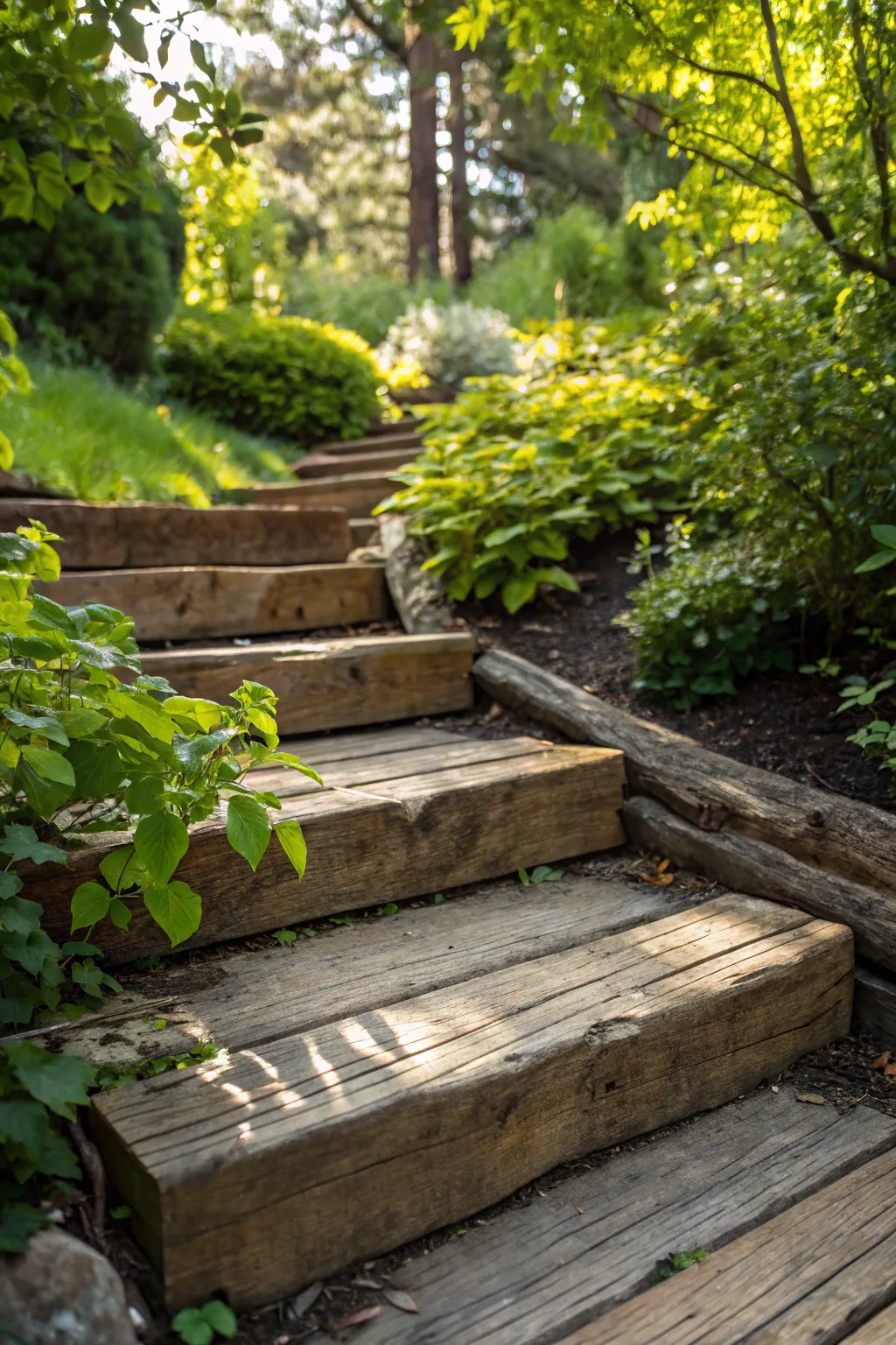 Step into serenity with these handcrafted timber steps, where nature meets craftsmanship.