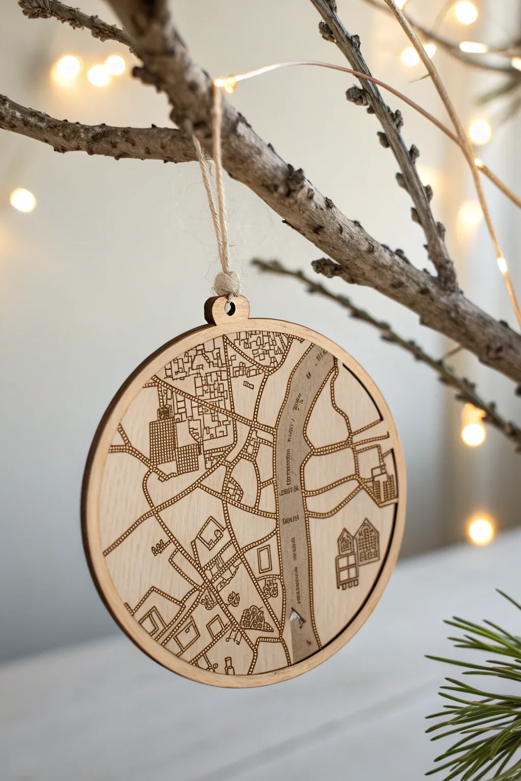 Cherish your roots with a beautifully crafted hometown map ornament, a perfect blend of minimalist elegance and personal nostalgia.
