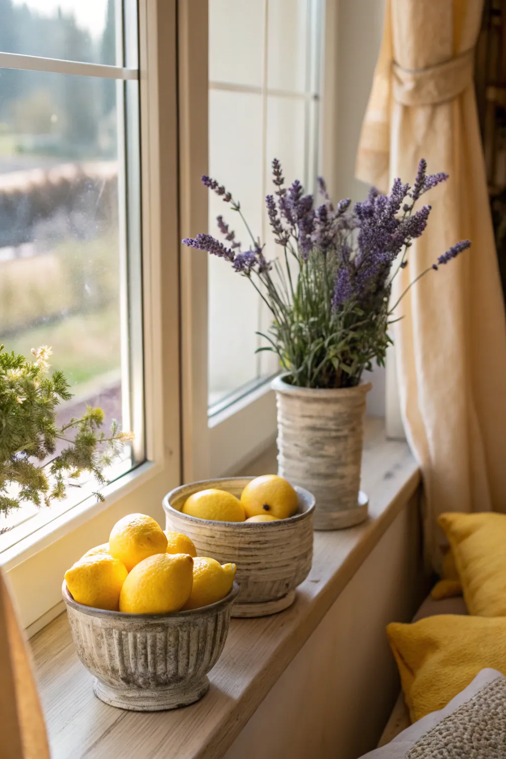 Lemon and lavender pots provide a fresh, fragrant atmosphere.