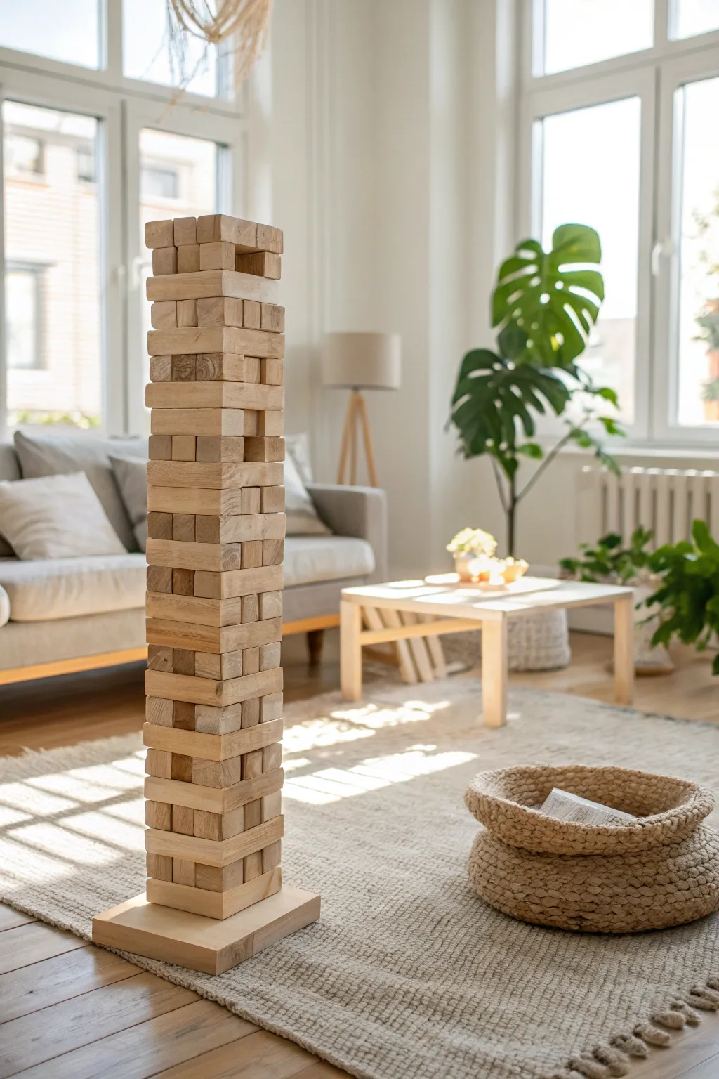 Elevate your game night with a life-sized Jenga crafted from sustainable materials.