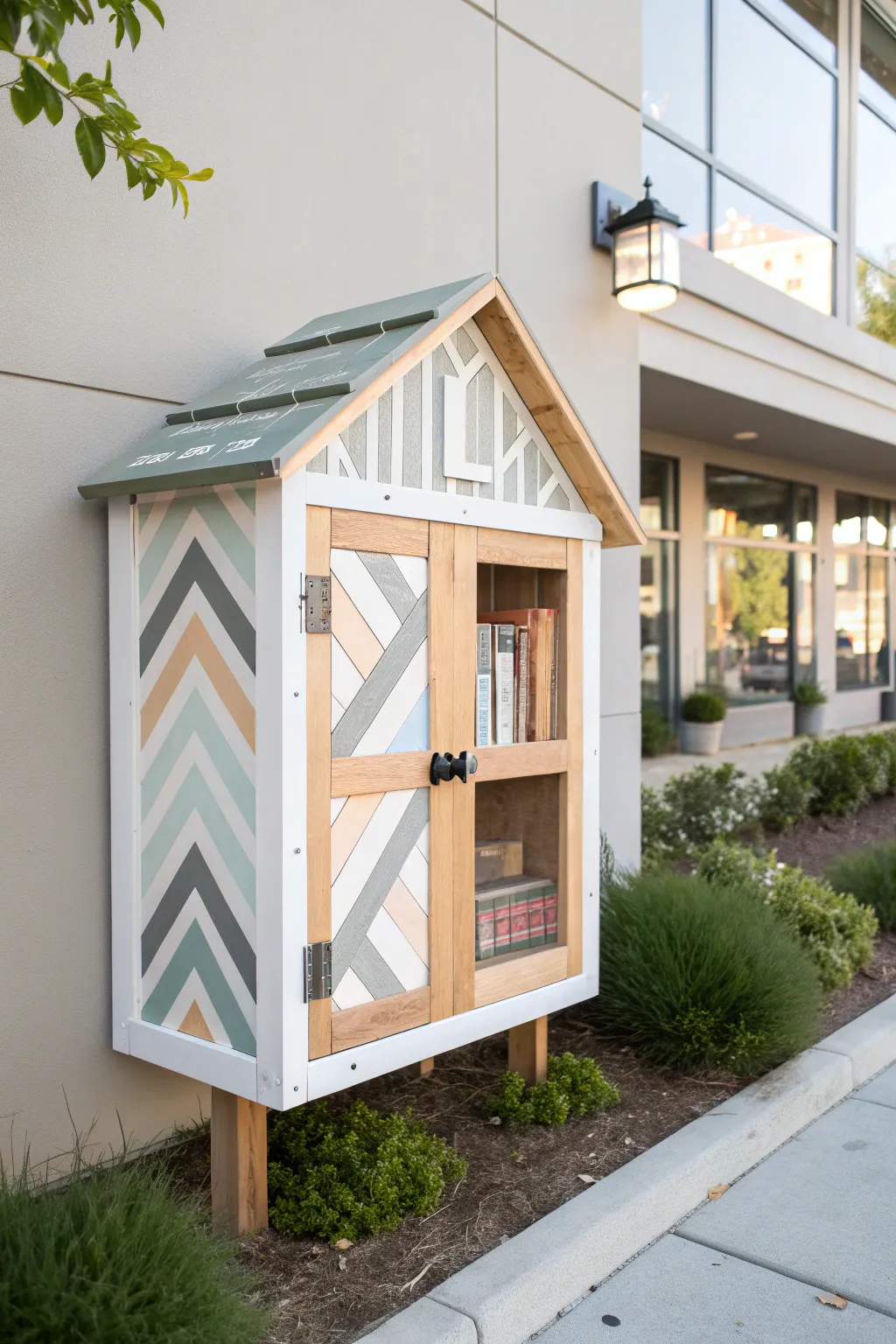 Transform your neighborhood with a minimalist geometric little free library, where simplicity meets modern elegance.