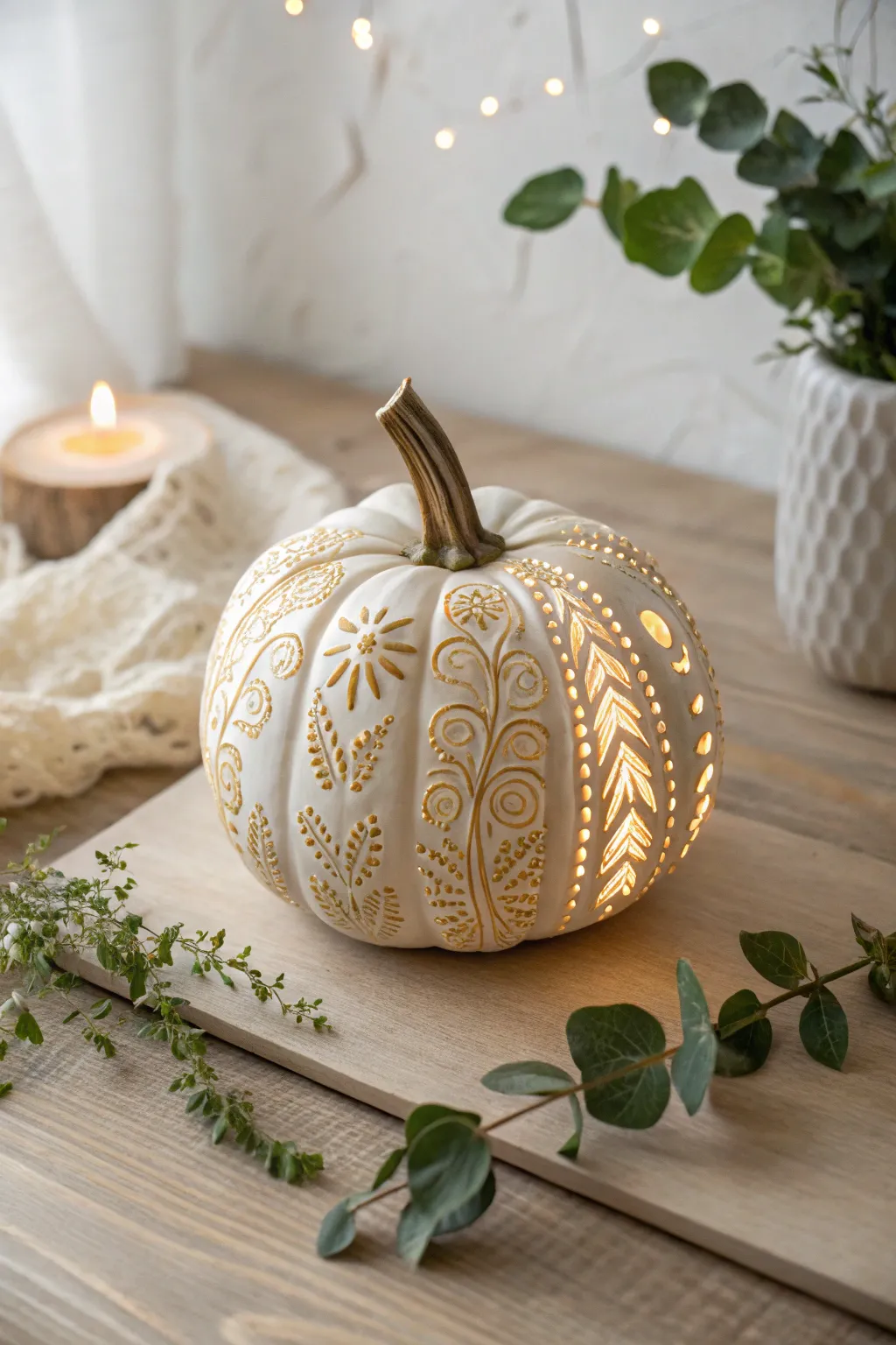 Illuminate your autumn nights with a glow-in-the-dark carved pumpkin, where simplicity meets enchanting beauty.