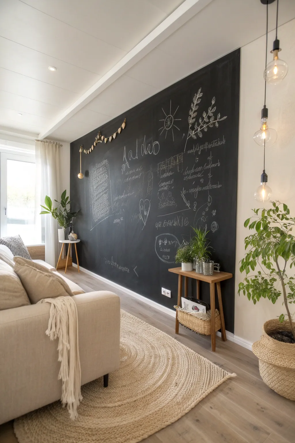 Transform your living space with a chic DIY chalkboard wall—perfect for your creative musings.