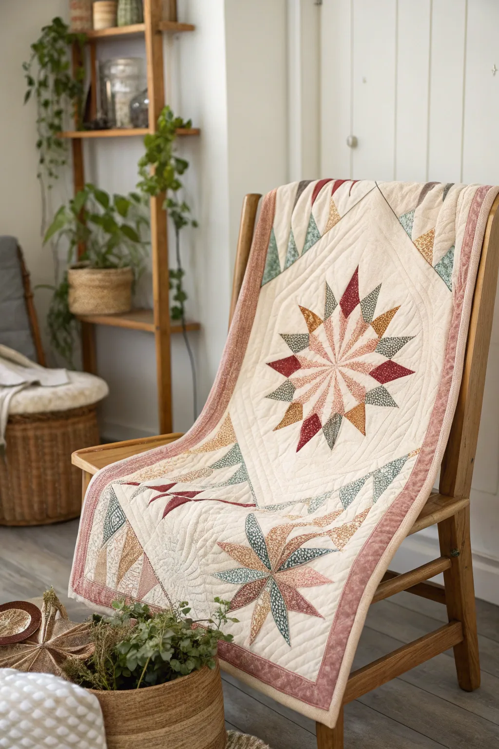 Add a burst of wonder to your space with this stunning 'Exploding Stars' quilt, where craftsmanship meets natural beauty.