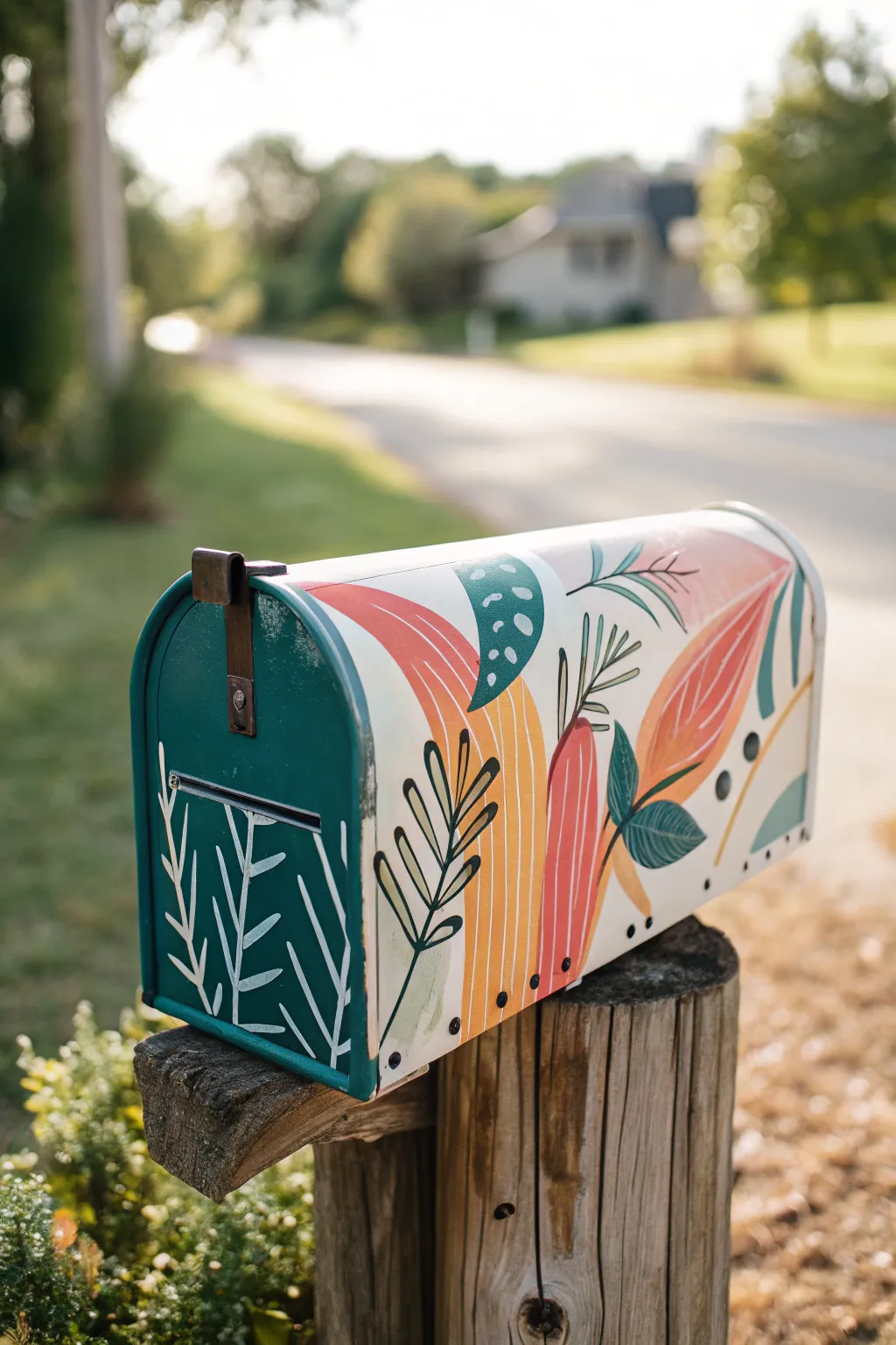 Transform your mailbox into a canvas of abstract beauty with bold colors and artistic flair.