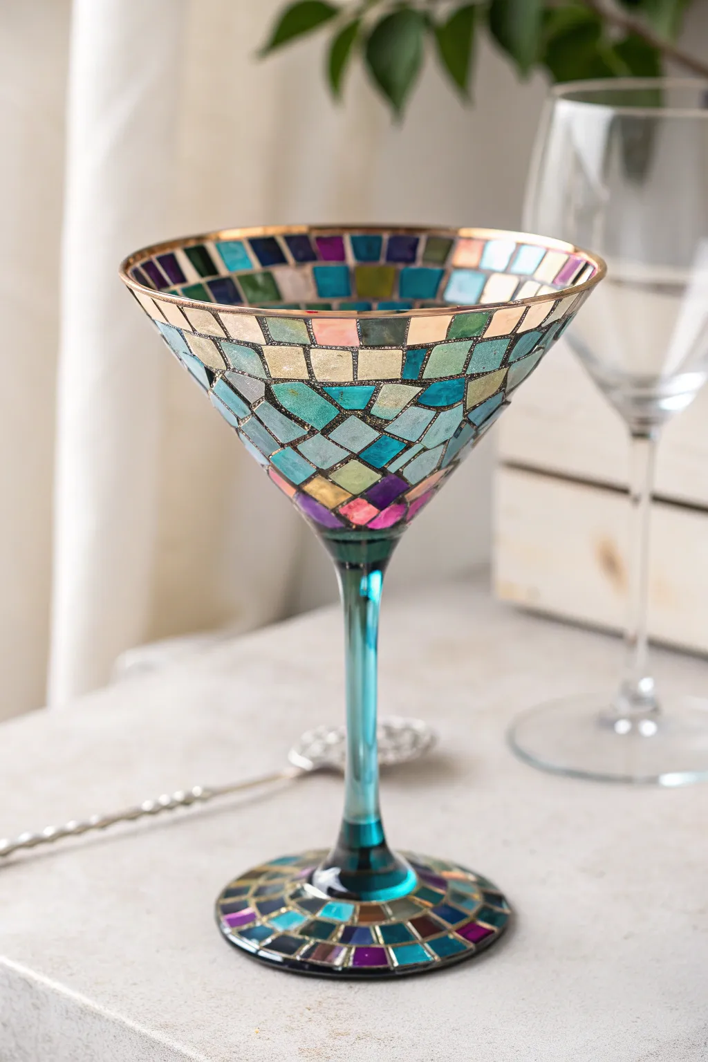 Sip in style with a mosaic masterpiece: where intricate design meets minimalist elegance.