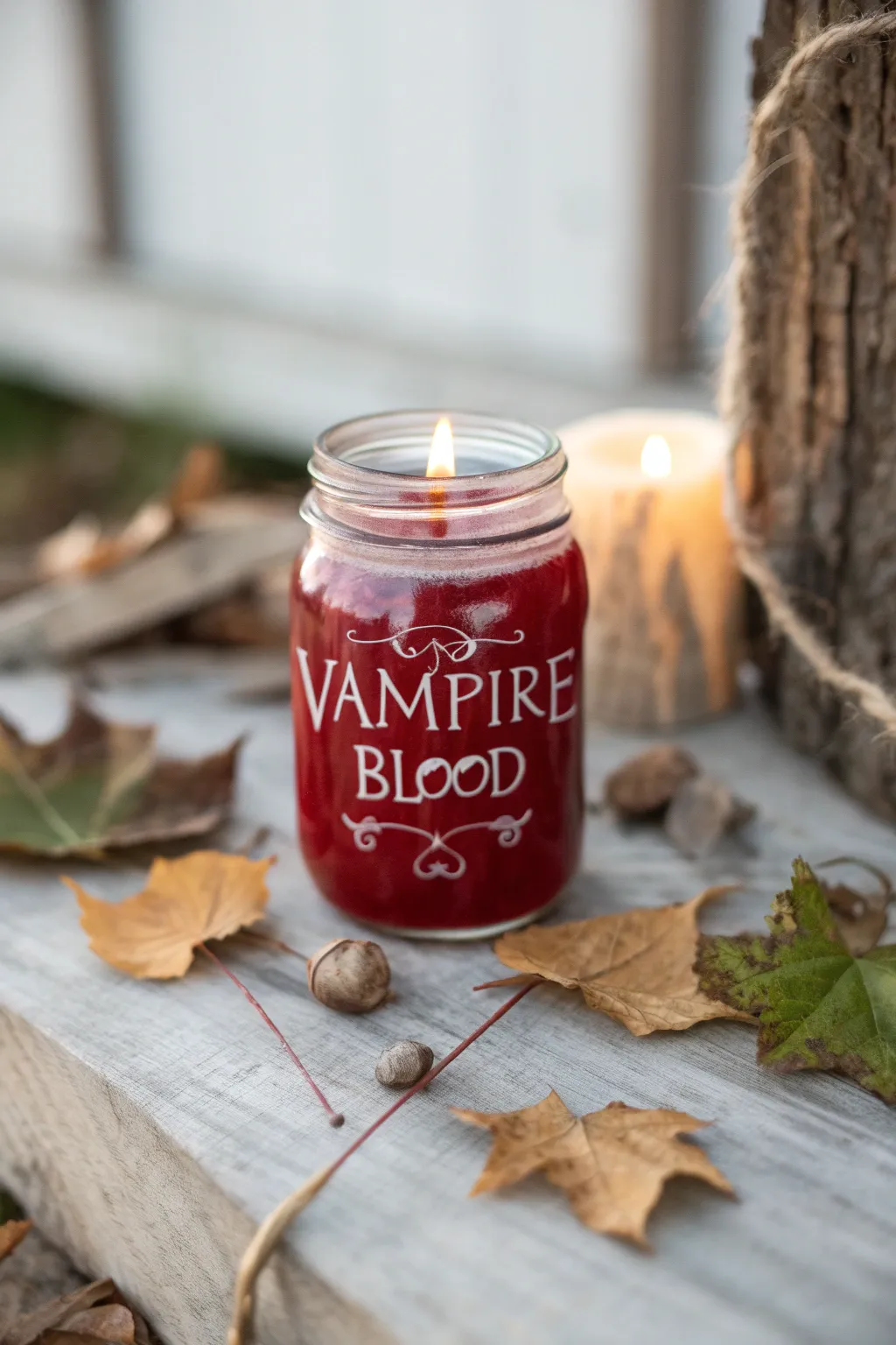 Add a touch of macabre elegance to your Halloween decor with this Vampire Blood mason jar.