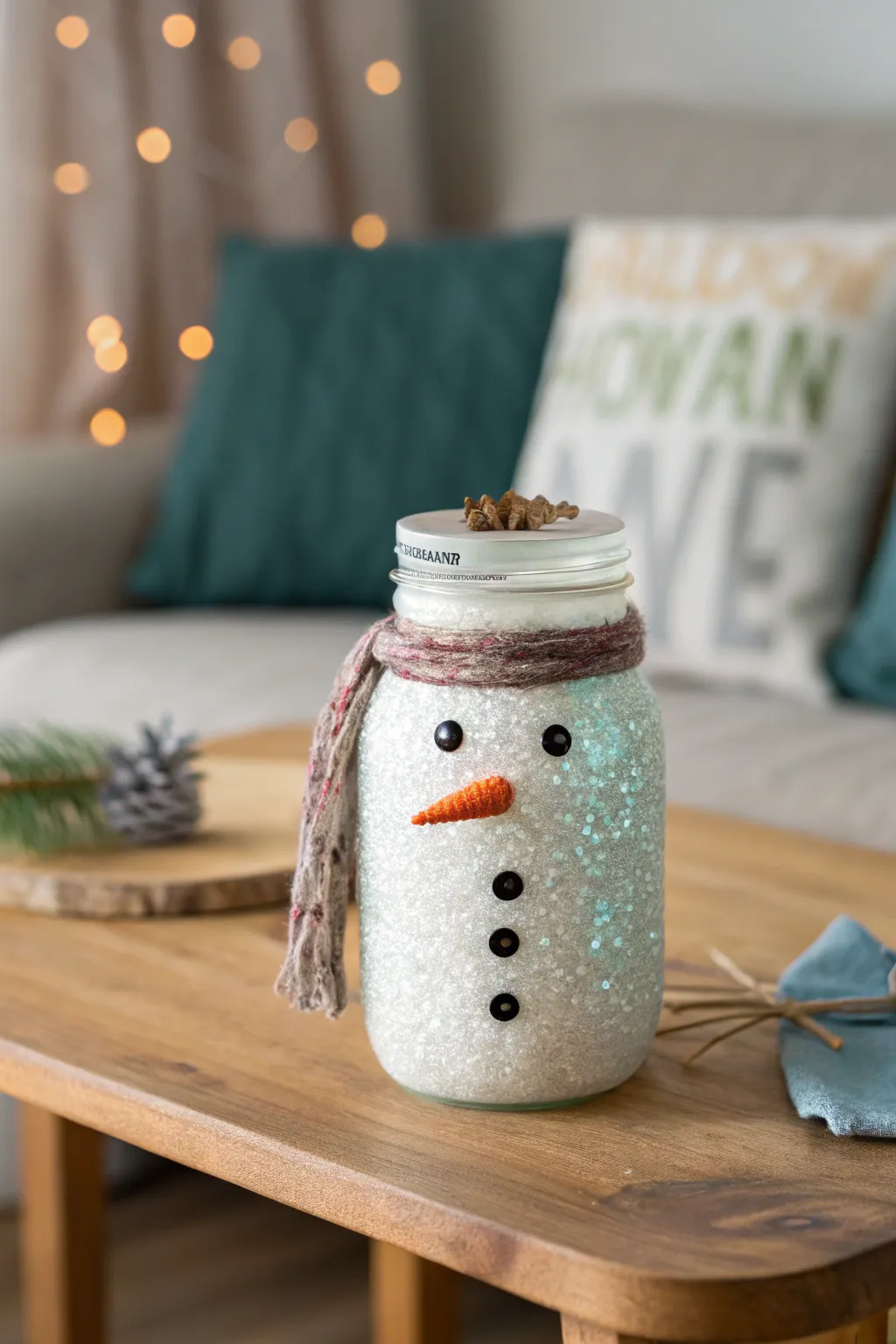 Add a touch of sparkle to your holiday decor with this enchanting glitter mason jar snowman!