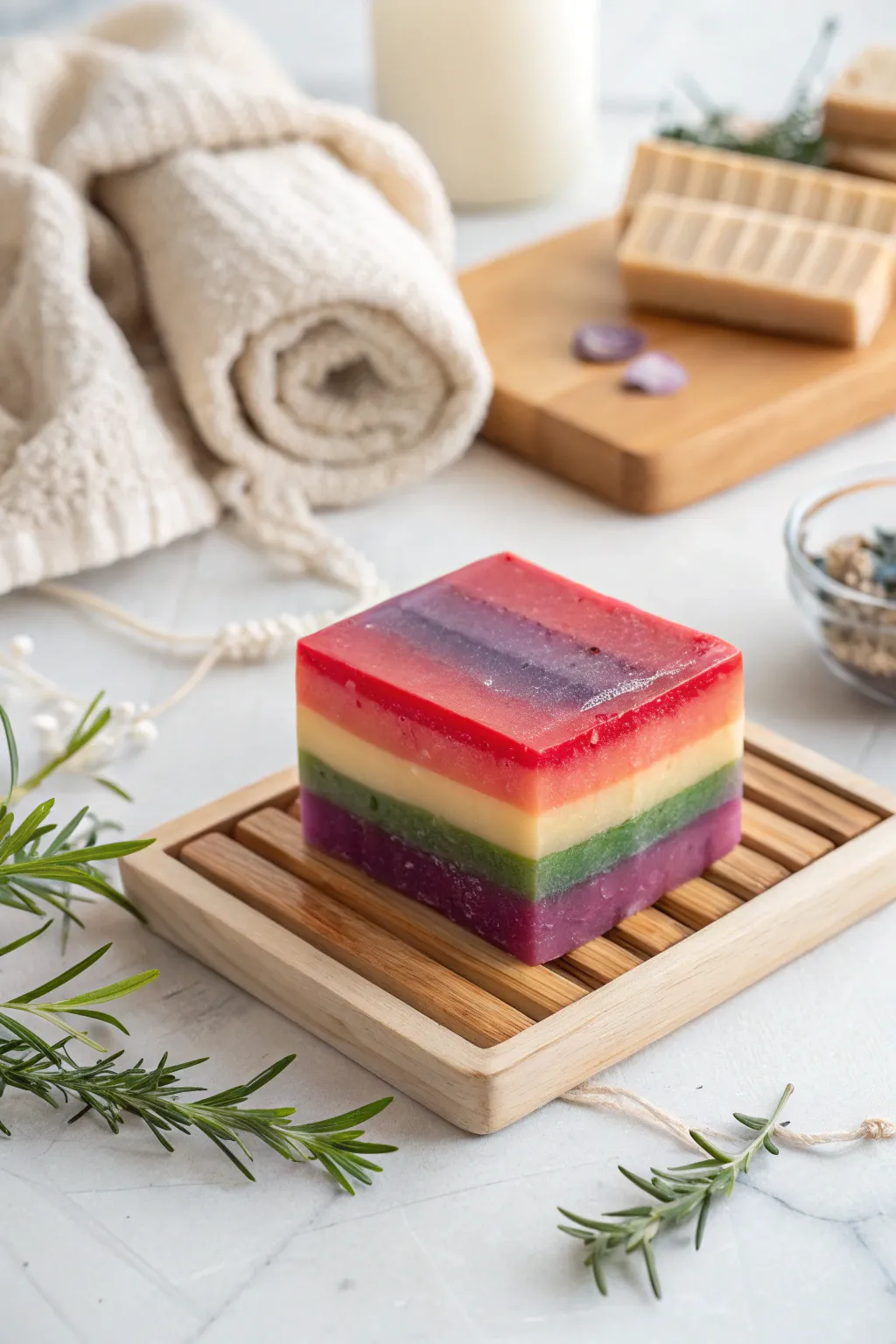 Brighten your day with this stunning layered rainbow soap, a perfect fusion of minimalist charm and boho flair.