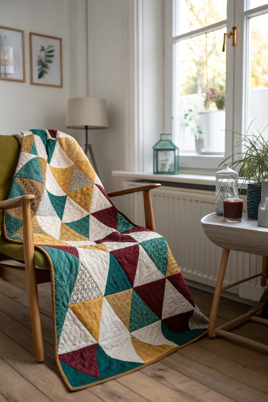 Geometric Gems: A modern memory quilt that blends vibrant colors with minimalist design.