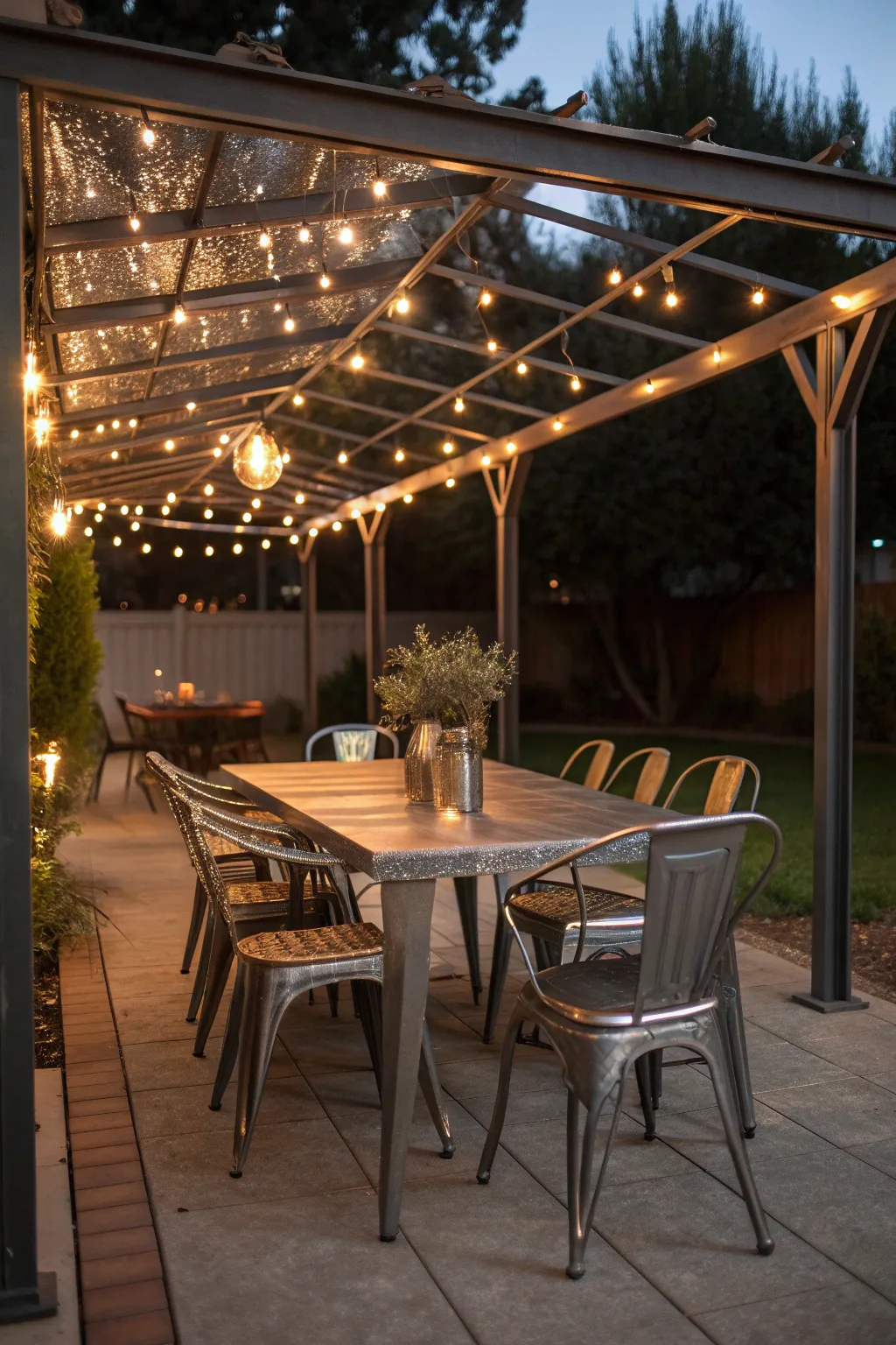 Elevate your outdoor dining with a bespoke metal carport transformation.