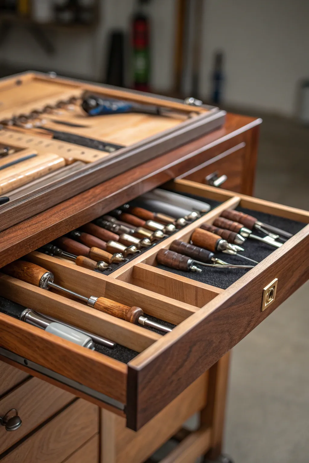 Elevate your mobile workshop with exquisitely crafted sliding tool trays that blend functionality with elegance.