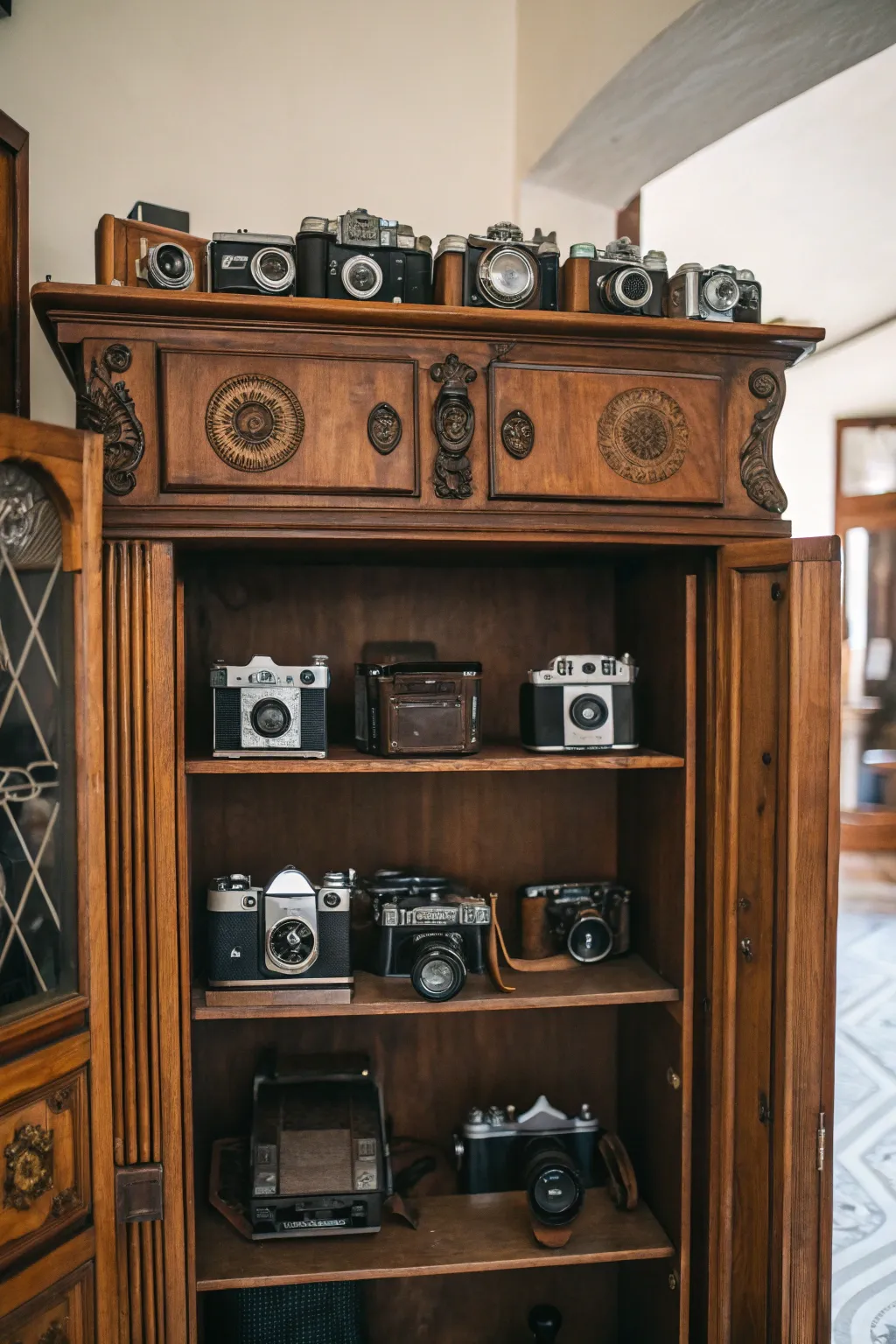 A curated collection adding character to an armoire.