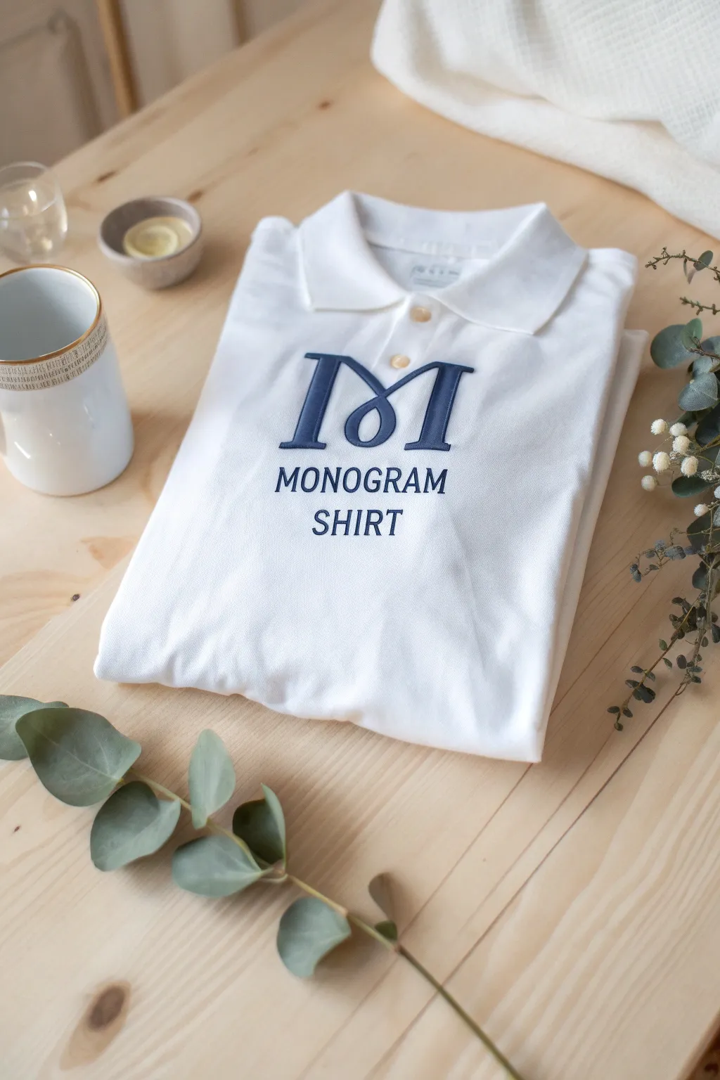 Make a statement with bold block letters on your monogrammed shirt, where simplicity meets elegance.