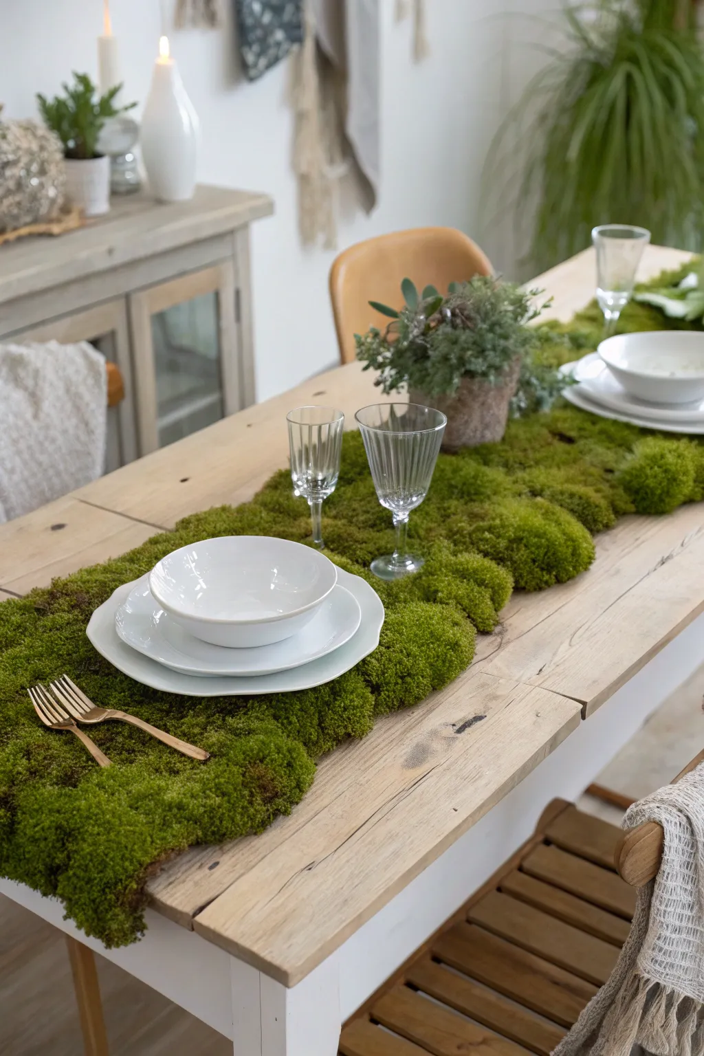 Bring a touch of natural elegance to your dinner party with a stunning moss table runner.