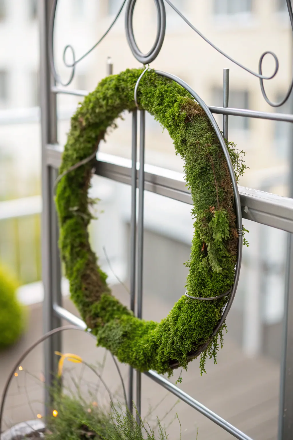 Embrace modern elegance with this minimalist moss wreath design, where simplicity meets natural beauty.