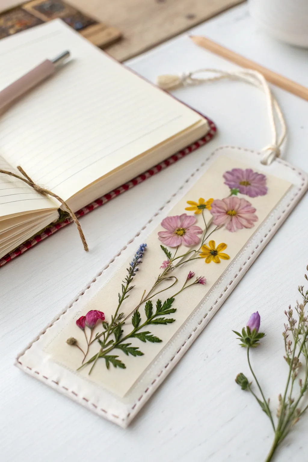 Delicate beauty captured in a pressed flower bookmark—perfect for the book-loving mom.