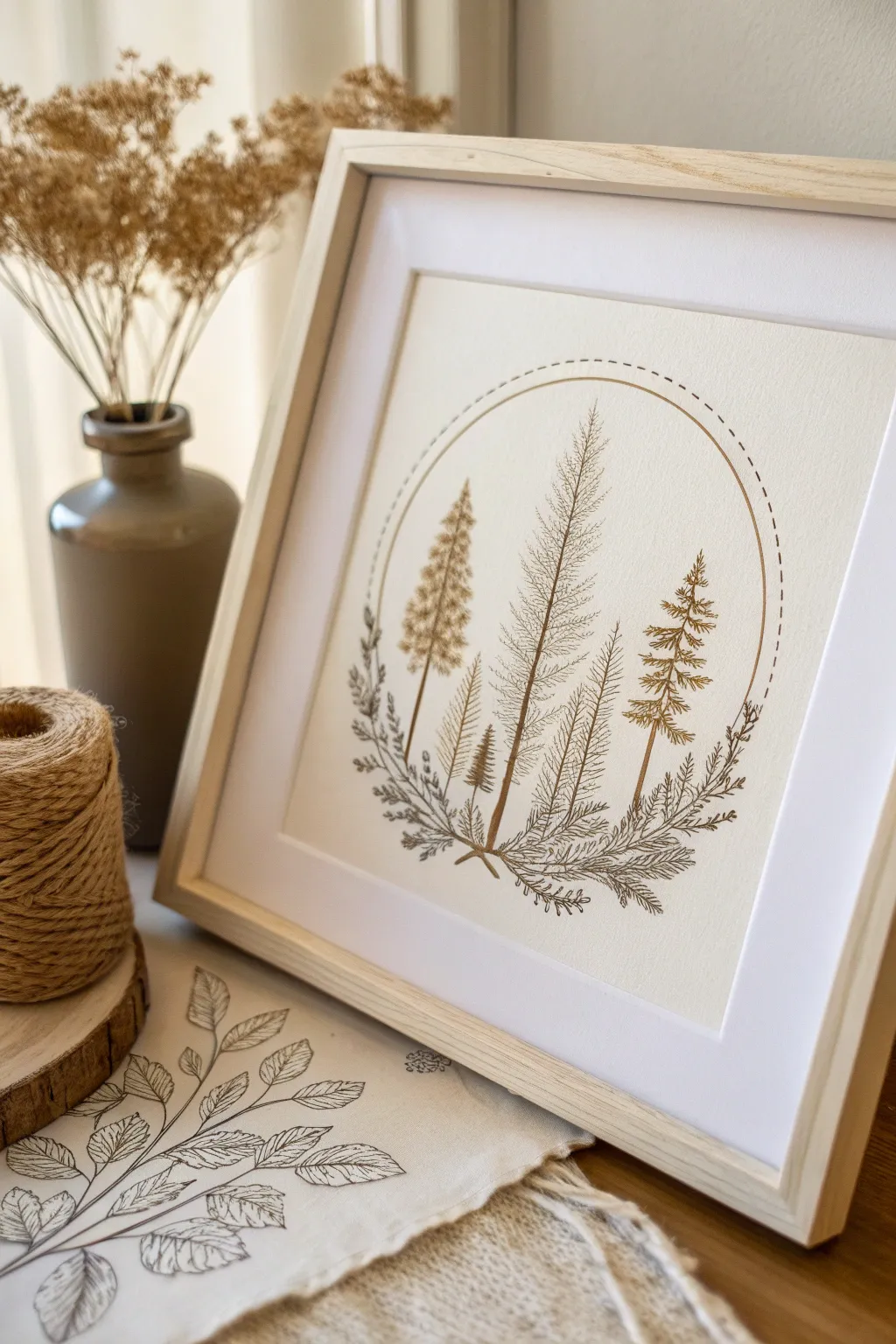Discover the serene beauty of a hidden forest world through this elegant circular frame.